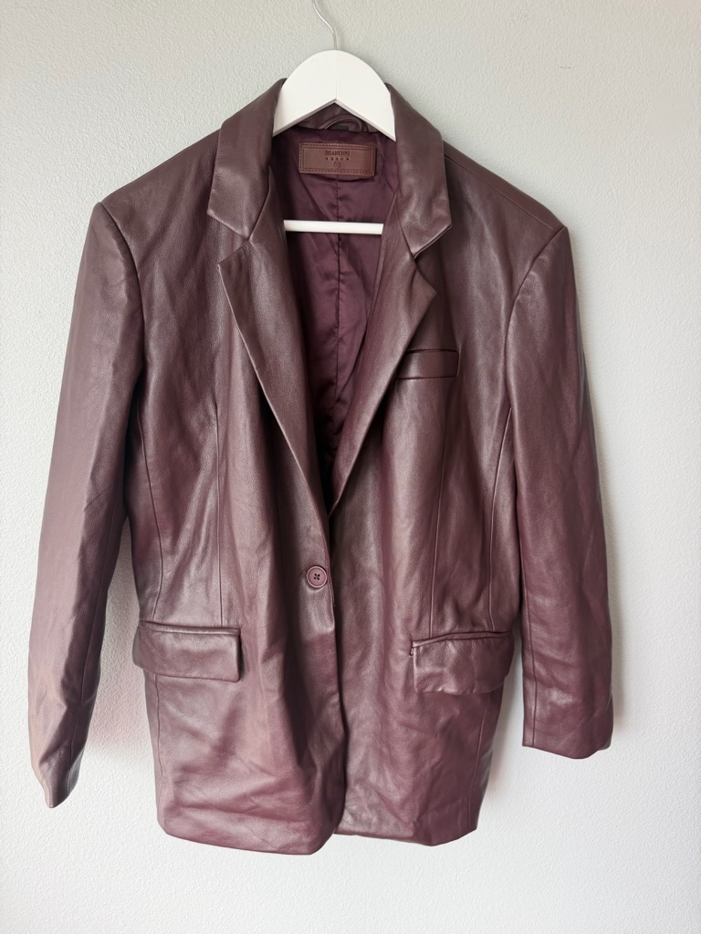 BlankNYC oxblood vegan leather long sleeve oversized blazer Women’s sz XS